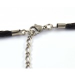 Braided leather necklace with stainless steel